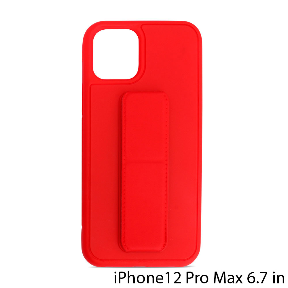 PU Leather Hand Grip Kickstand Case with Metal Plate for iPHONE 12 Pro Max 6.7 inch (Red)